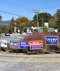 The round-a-bout in town looks more like a political candidate sign carousel.