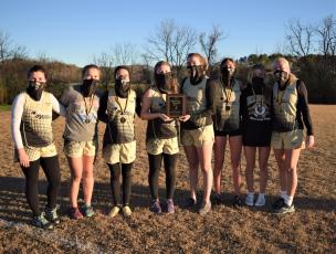 (Zach Moss • Submitted) The Lady Jackets celebrate their win. This year’s team is made up of, from left, Meg Barton, Lila Roberts, Makayla Kaiser, Allison Thomas, Elizabeth Beck, Kaysen Krieger, Caroline Burch and Cecelia Jones