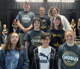 HMS Chorus students who were selected as a participant and/or alternate this year are, first row, from left,  seventh grader Raeann Thompson, sixth grader Tucker Dockery and seventh Grader Madison Sullivan. Second row, eighth grader Ruby Kuykendall and eigth Grader Savannah May. Third row, eighth grader Jackson Sellers, sixth grader Micah Moss and seventh grader Mason Buckner