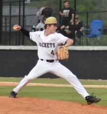 Gary Corsair • Clay County Progress Hayesville reliever Kendall Boyer delivers a strike as he extends his streak of scoreless innings to 8 against Cherokee.