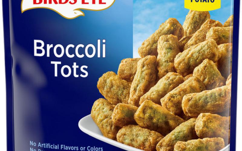 Birds Eye Broccoli Tots in 12 ounce packages with specific best buy dates.