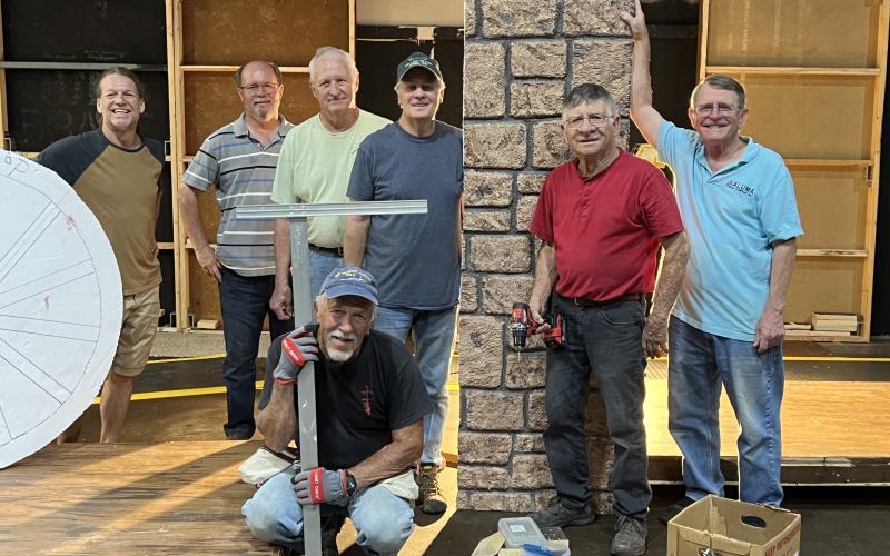 Photo • Harry Baugn Set builders at the Peacock show off their handiwork on the “Young Frankenstein” set. From left, front, James ‘Sully’ Sullivan, Walt Martins and Randy Catts; back, Chuck Staten, Jim Oliver, Andy Dula and Don Jones.