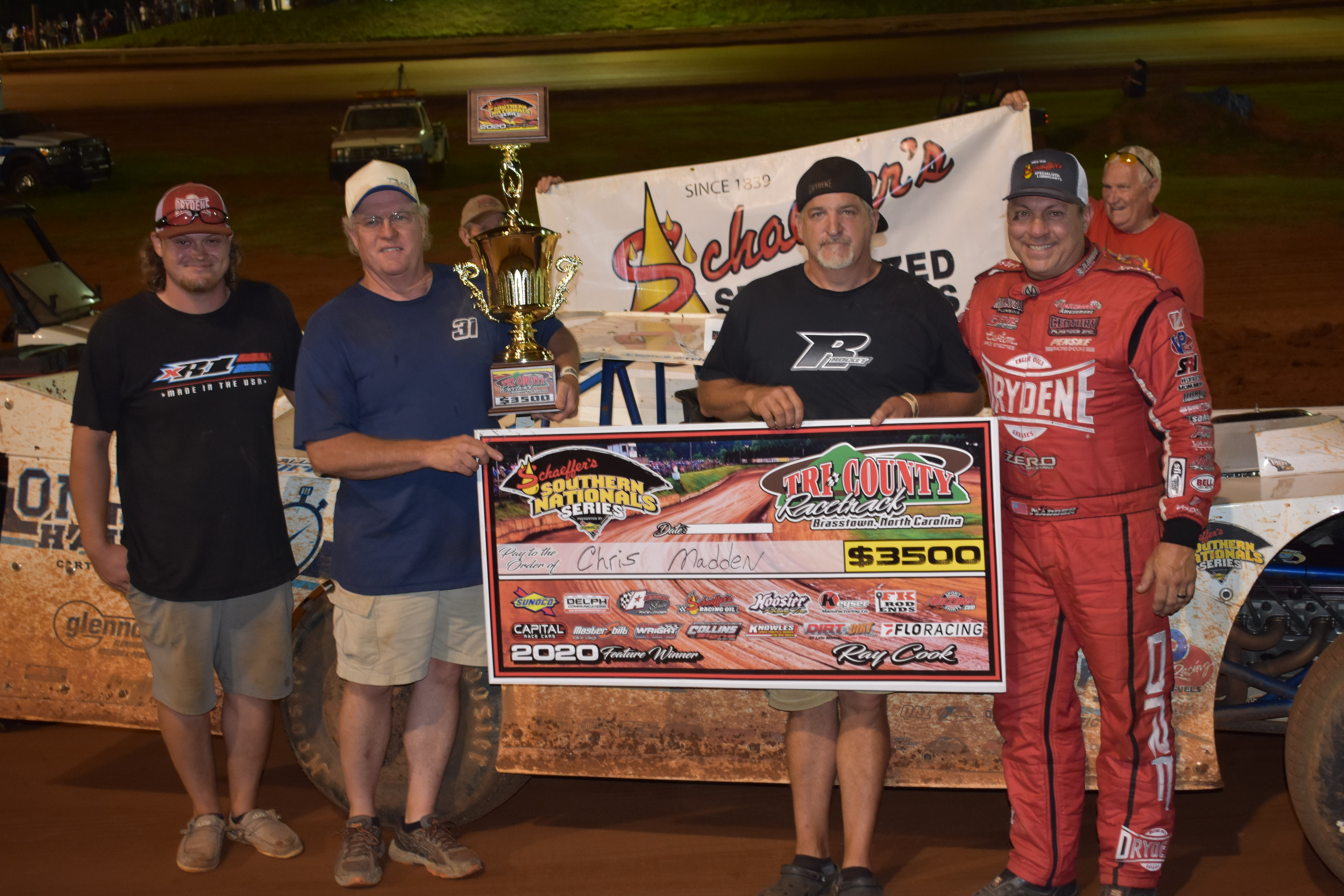 Travis Dockery • Clay County Progress Chris Madden and crew celebrate the Southern Nationals’ win Tuesday, July 21 at Tri County. 