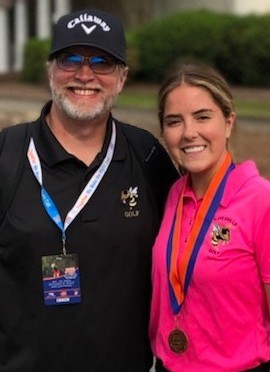 Submitted • Clay County Progress Proud coach Bryan Hedden and senior golfer Jala Stamey share a smile after Stamey’s medal-winning performance. 