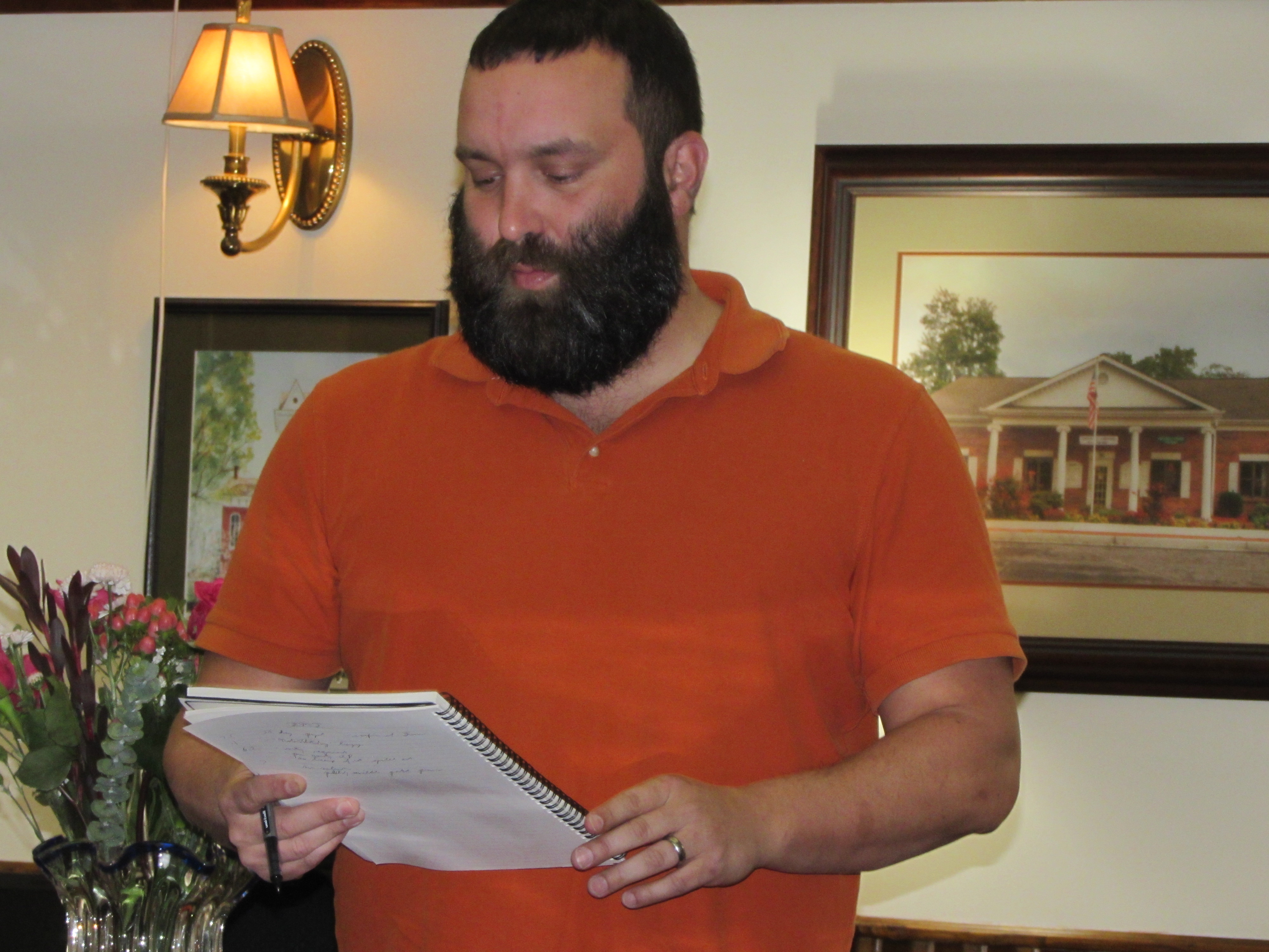 Josh Lance addresses Hayesville Town Council on “social district” idea.