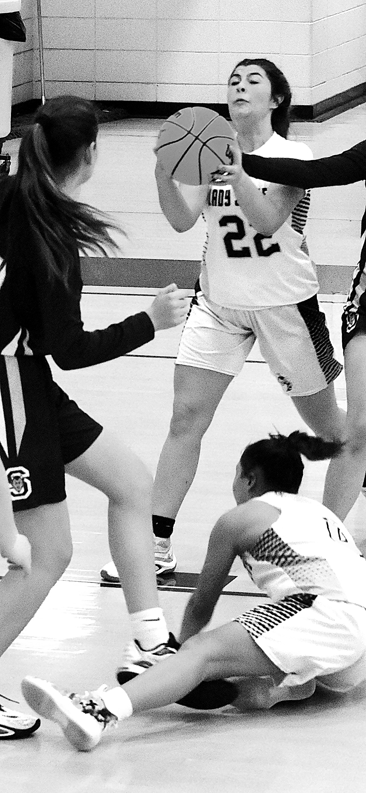  Gary Corsair • Progress Hayesville's Lilly Dockery, No. 22, draws a foul as she attempts a shot against Swain County.