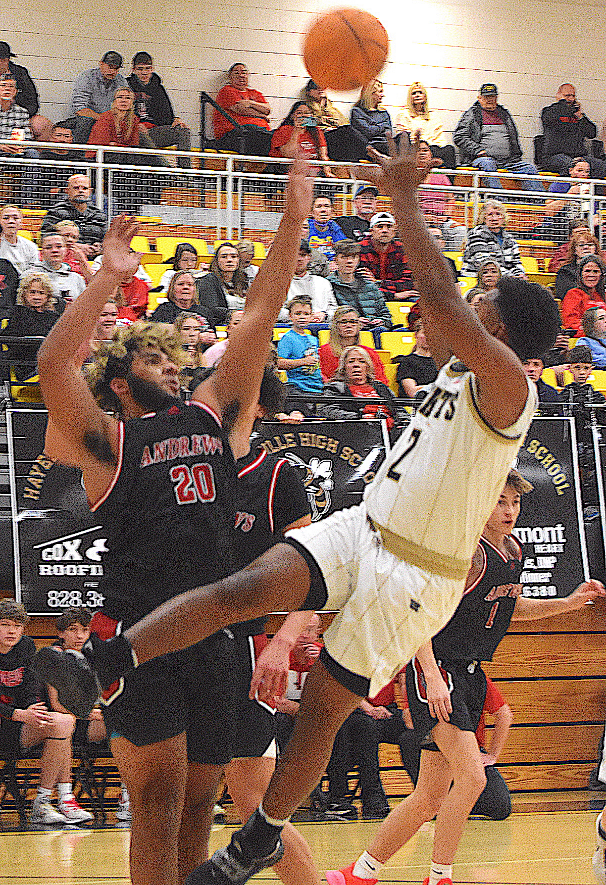 Gary Corsair • Clay County Progress Hayesville's Asher Brown lofts a fallaway can't-touch-this jumper against Andrews. Brown finished with 10 points in the hotly contested skirmish.