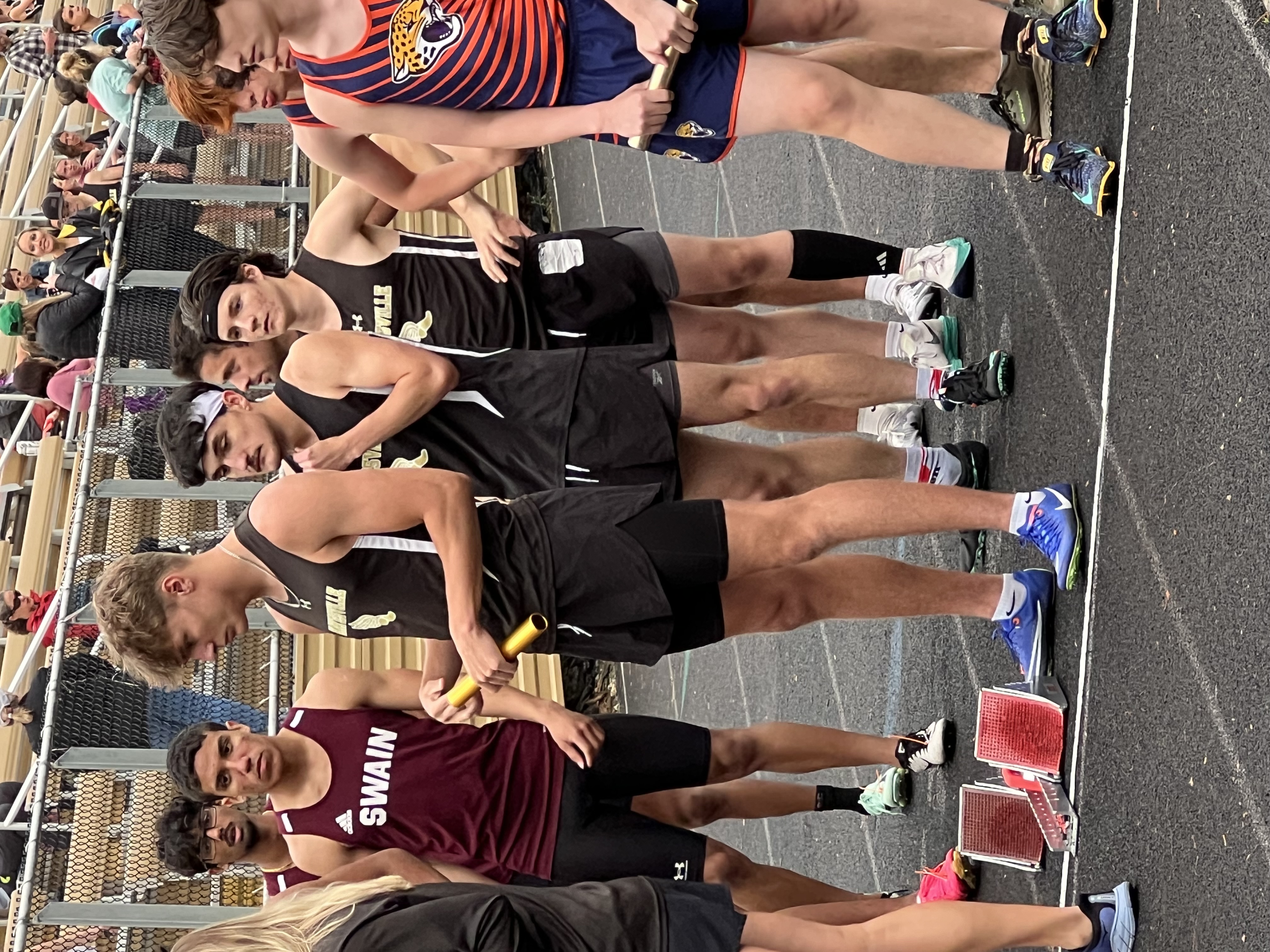 Isaac Chandler, Logan Cummins, Cannon Brewer, Seth Leek place second in the 4x400 race.