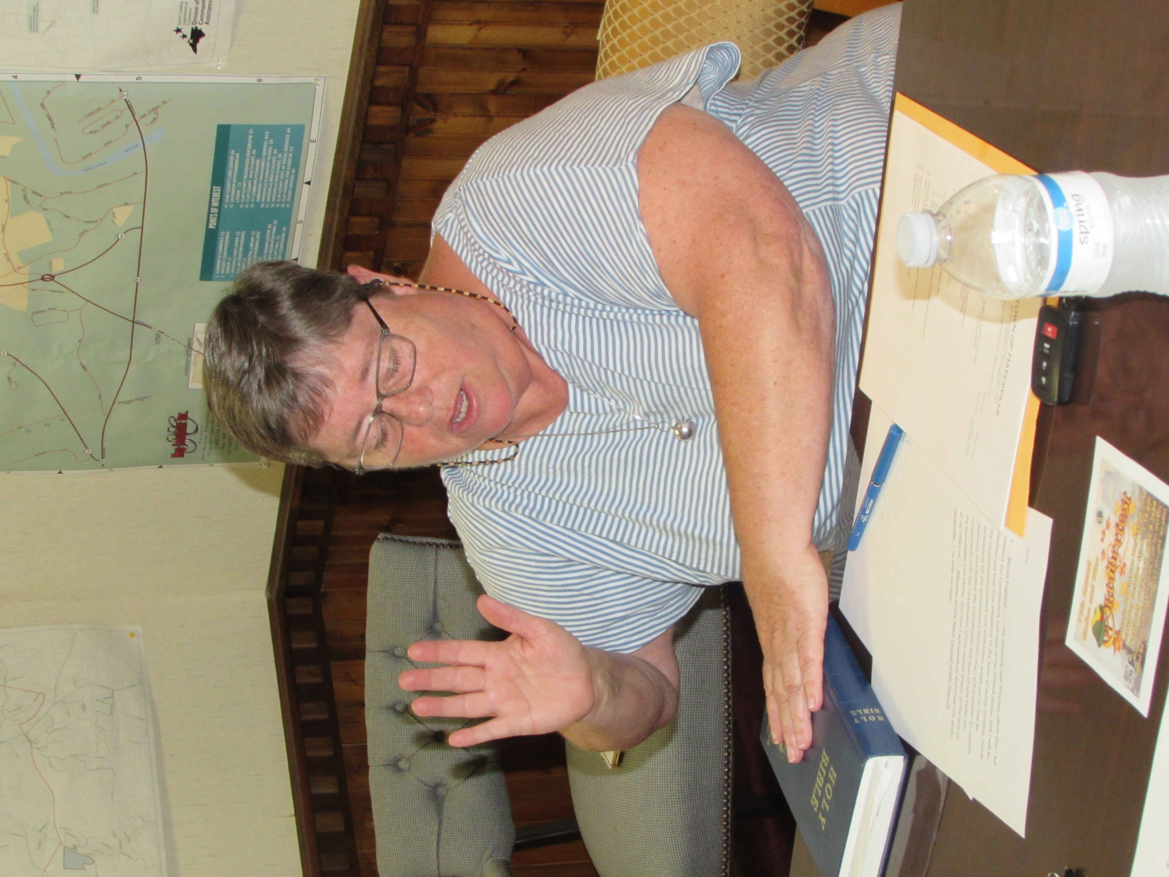 Lorraine Bennett • Progress Benita England is being sworn as a town council member.