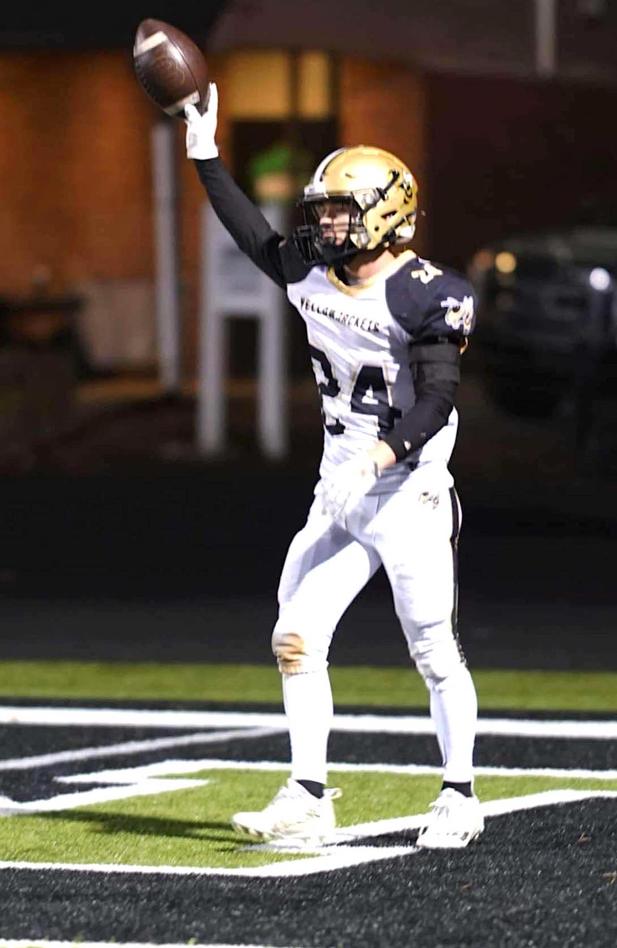 Photo by Keith McCurry Michael Mauney, No. 24, reacts to catching a touchdown for Hayesville's only touchdown in its second-round playoff loss to Mountain Heritage.