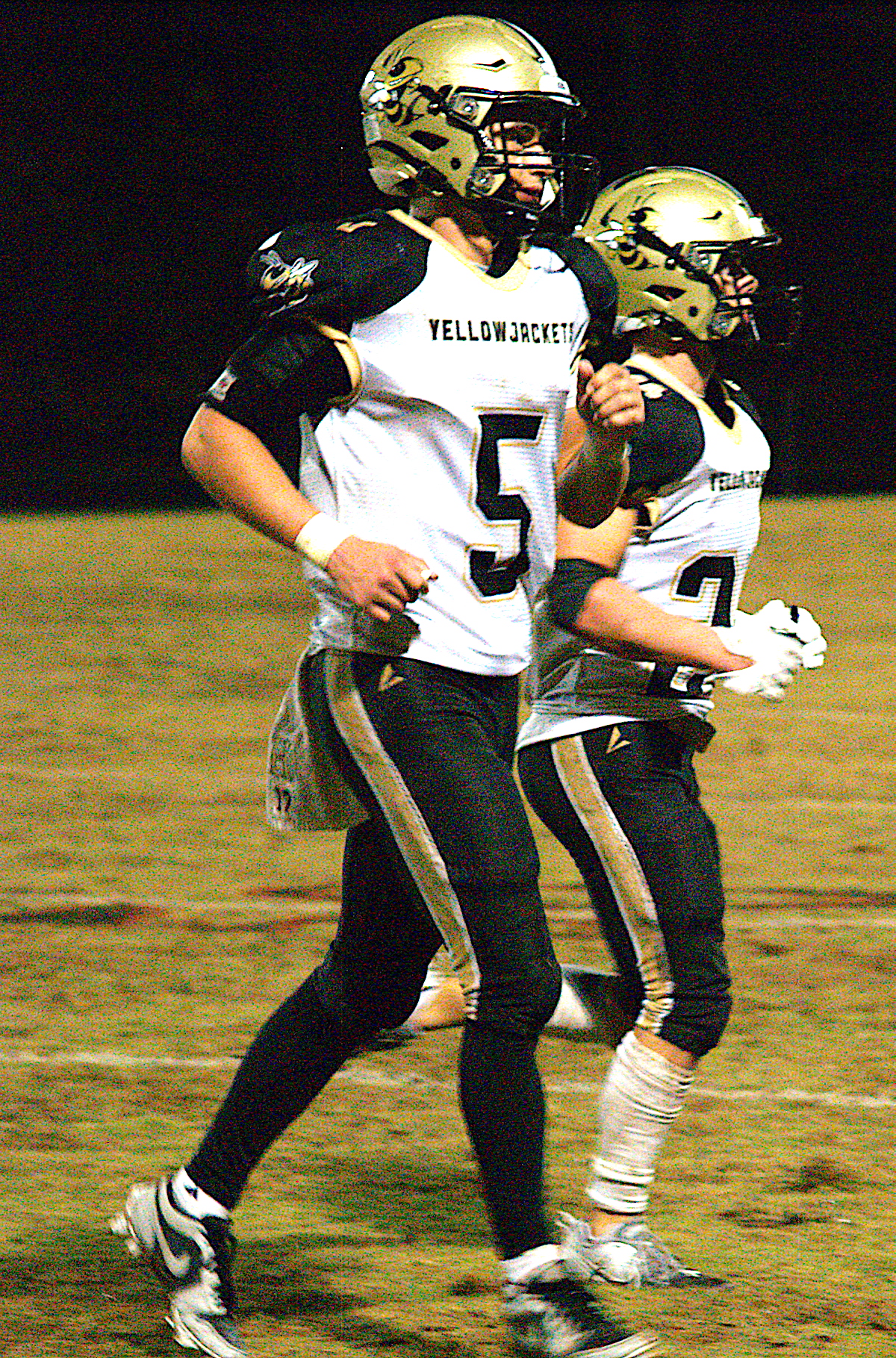 Gary Corsair • Clay County Progress Quarterback Tate Roberts, No. 5, and slotback/wide receiver Michael Mauney, No. 24, have sparked Hayesville on offense and defense all year.