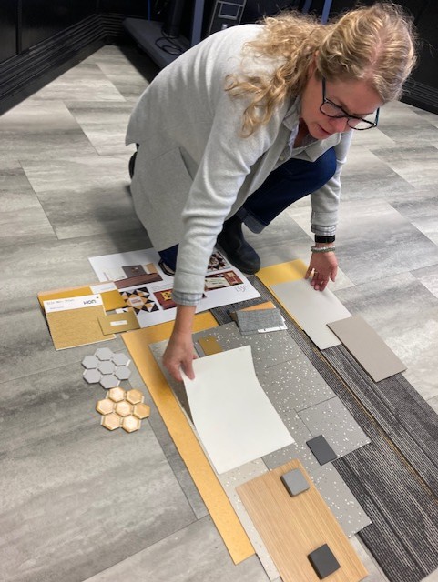 Marcia Barnes • Clay County Progress Sydney Godfrey with LS3P showed colors and products chosen for interior spaces of the new Hayesville Intermediate School at the Clay County Schools Sub-committee meeting on Friday, Nov. 22.