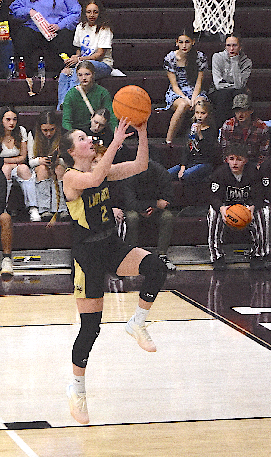 Gary Corsair • Clay County Progress Ava Shook scores on an uncontested layup after stealing the ball to increase Hayesville's lead against Swain County.