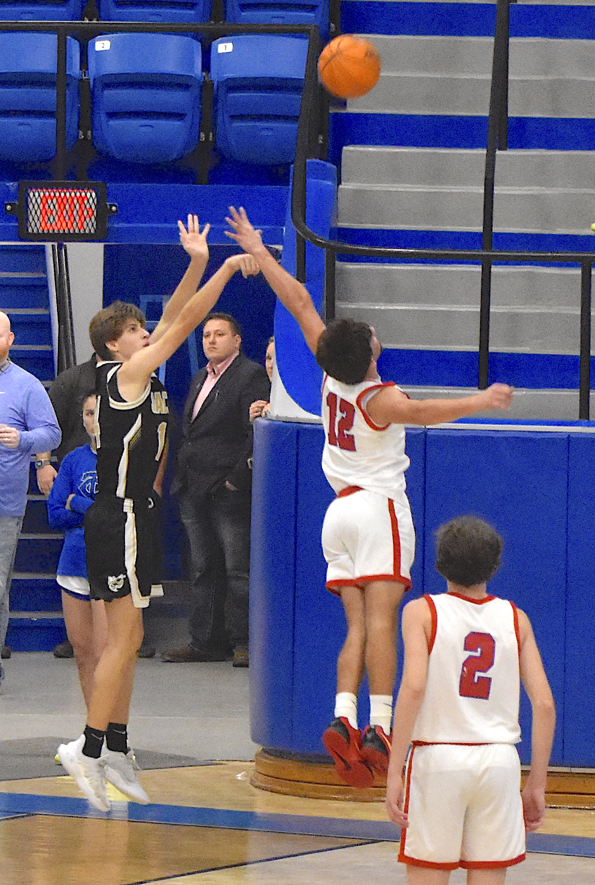 Gary Corsair • Clay County Progress Brady Reynolds, No. 14, fires for 3 as Hayesville attempts to come back against Polk County.