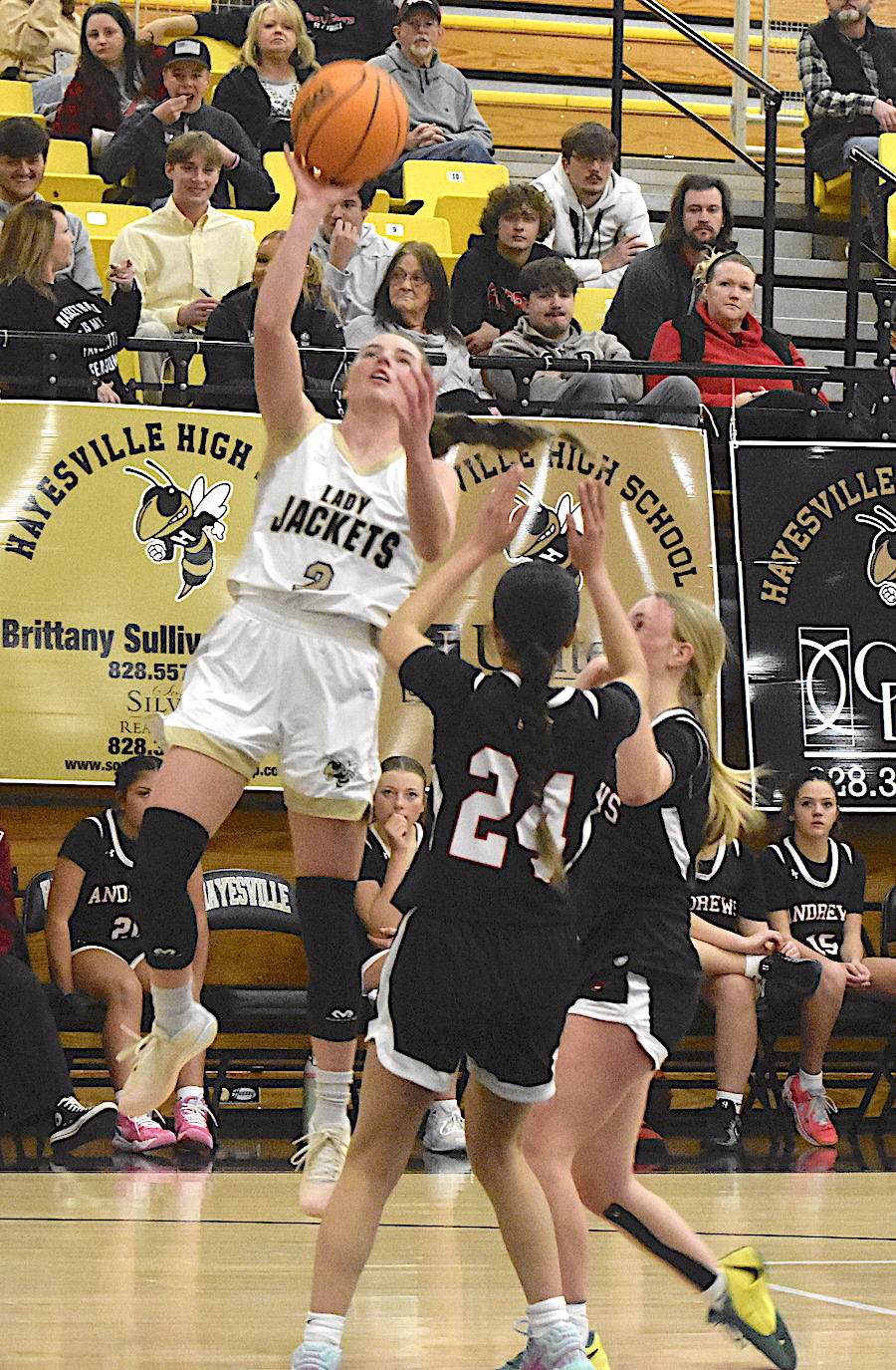Gary Corsair • Clay County Progress Hayesville's Ava Shook, No. 2, stops on a dime and drops 2 on Andrews.