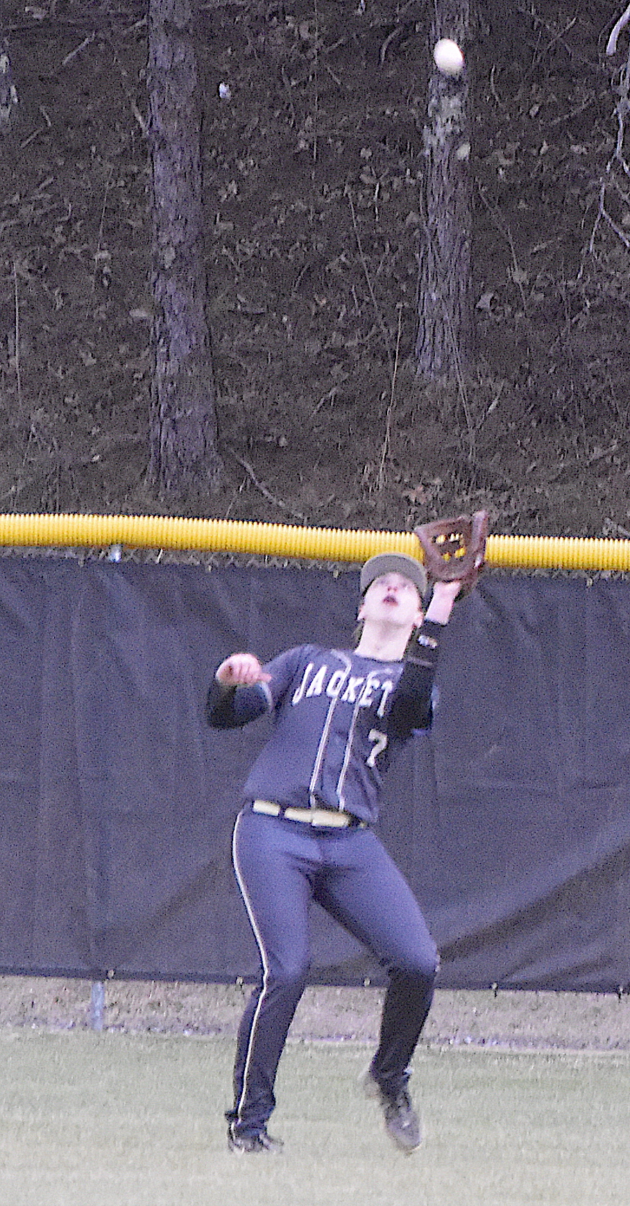Gary Corsair • Clay County Progress Hayesville left field Cade Caruso camps under a Towns County fly ball.
