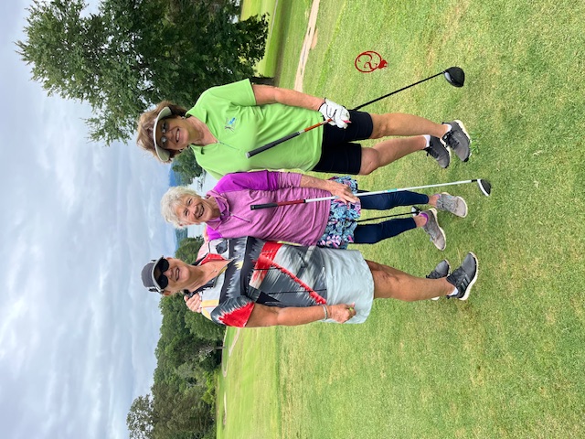 From left, Linda Miles, Bonnie Shore and Martha Zimmer enjoy a comfortable day of golf.