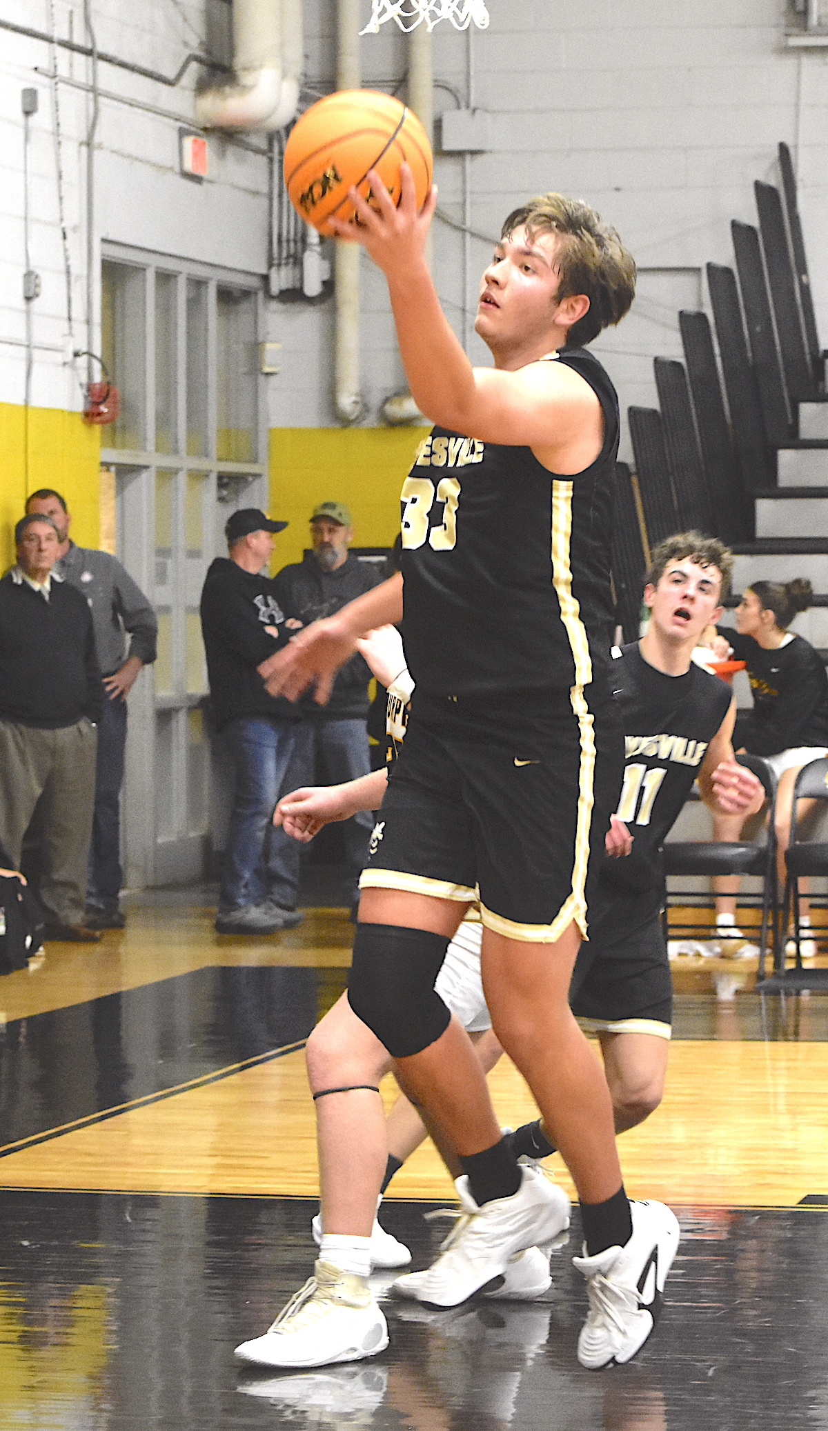 Gary Corsair • Clay County Progress Wes Jennings, No. 33, pulls down a board during Hayesville's big third quarter at Murphy.