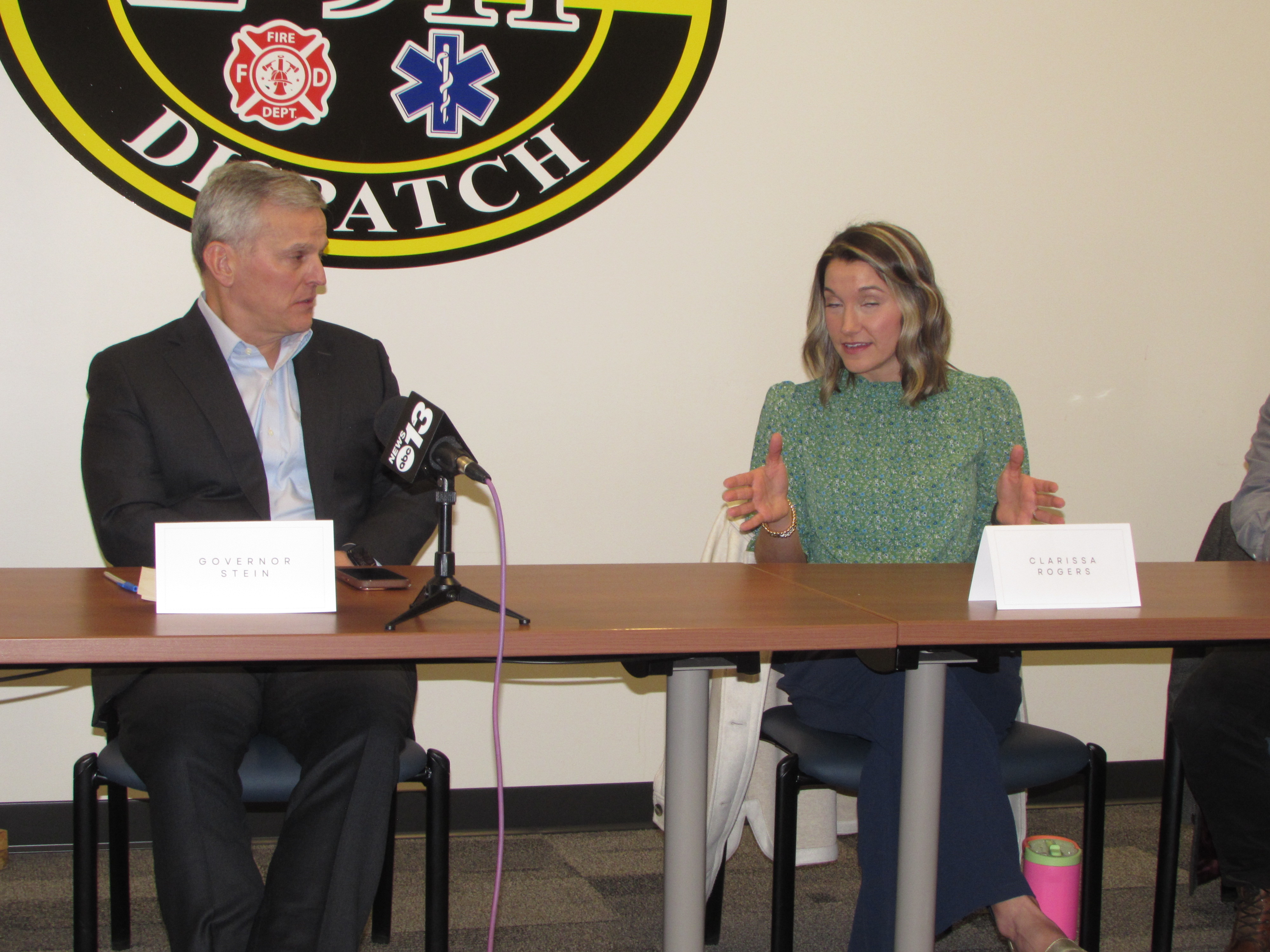 Lorraine Bennett • Clay County Progress Gov. Josh Stein listens to Public Health Director Clarissa Rogers explain how funding from an opioid settlement suit is being used in Clay County. 