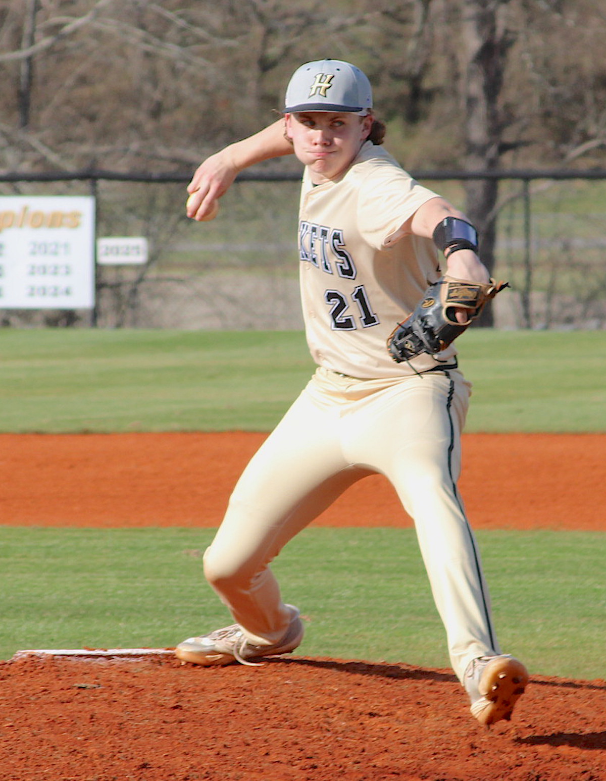 Neal Wachob • Clay County Progress Hayesville ace Jackson Sellers, No. 21, delivers heat against Pisgah.