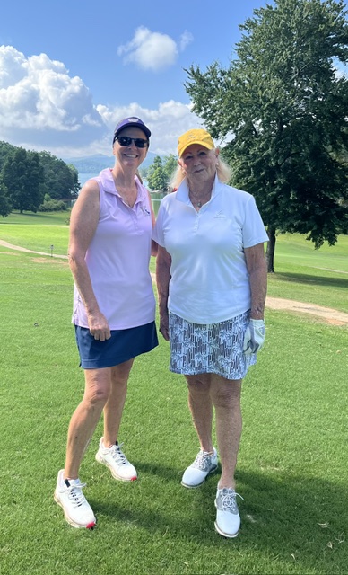 From left, Mary Mott and Claudia Rinaldo enjoy a nice day on the golf course.