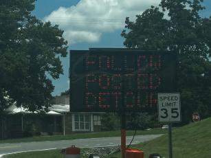 Digital message signs warn of a detour ahead. This one is on School Drive near Yellow Jacket Drive.