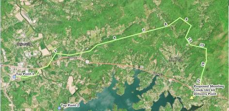 Map of Clay County and proposed transmission line route location.