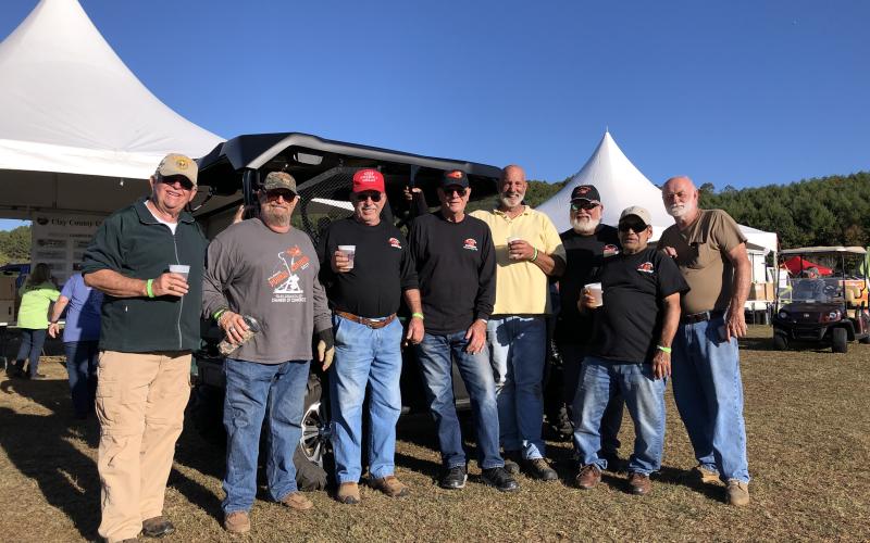 (Lorrie Ross • Clay County Progress) Team Hurler is made up of, from left, Joff Filion, Kent Sink, Butch Wiegold, Jim LeBlanc, Bob Knesley, Guy Frederiksen, Rudy Ariaza, Fred Moore, Tony Wiegold (not pictured), Warren Crabtree (not pictured), and George Constantine (not pictured.) This year made the 11th appearance for the team at the Pumpkin Chunkin