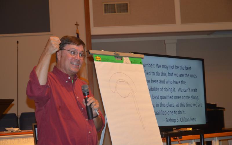 (Lorrie Ross • Clay County Progress) Former DEA agent and retired United Methodist pastor Dr. Barry Steiner Ball travels the country explaining the physiological reasons for opioid addiction to those who do not understand how so many are being impacted. On Tuesday, Nov. 5, he presented “Why it’s more than just saying no: How the brain responds to opioids” at Hayesville First United Methodist Church.