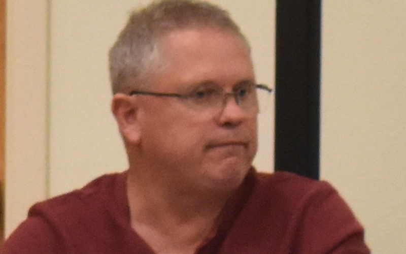 Mark Pullium attending Thursday’s board meeting.