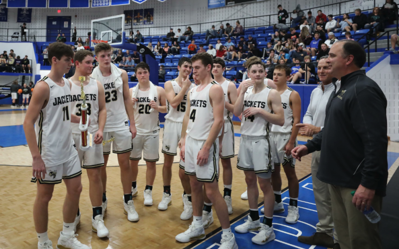 (Kelli Graves / Clay County Progress) The Hayesville Yellow Jackets are awarded the third place trophy in the 26th Battle of the States tournament.
