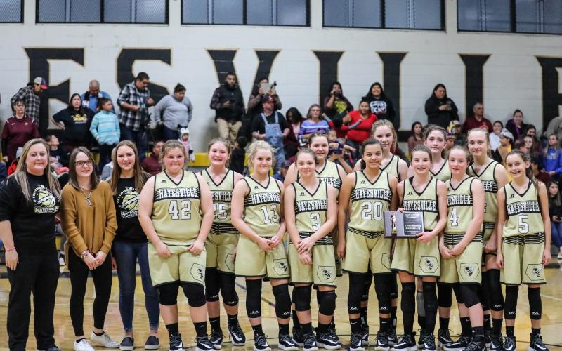 Kelli Graves • Clay County Progress The HMS Lady Jackets accept their second place trophy for the SMC tournament. The team is made up of Ava Shook, Leeanna Alberta, Breanna Abrams, Emma Ashe, Lakota Shelton, Madison Martin, Jayden Moore, Keena Leatherwood, Brooke Graves, Mallory Peck, Kera Guffey, Emma Mashburn, managers Madison Graves and Lily Trout and coach Tammy Dills.