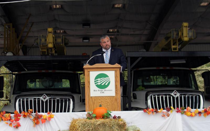 Photo submitted Erik Brinke, BRMEMC interim general manager, spoke during the electric cooperative’s annual meeting held at company headquarters Thursday, Sept. 24.