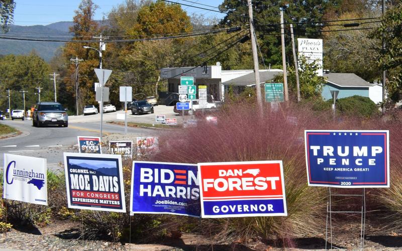 The round-a-bout in town looks more like a political candidate sign carousel.