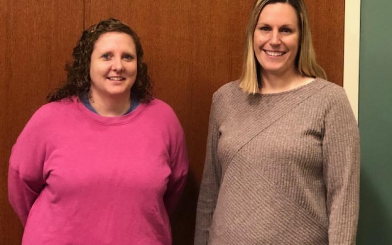 (Lorrie Ross • Clay County Progress) Clay County Social Work Supervisor of Foster Care and Adult Services Courtney Robertson, on left, has worked in Clay County four years. Nicole Byrnes, Foster Home Licensing and Adoption Social Worker, came to work in Clay County in January, but has worked in child welfare for 13 years.