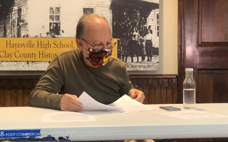 (Lorrie Ross • Clay County  Progress)  Mayor Harry Baughn was unable to attend the October Hayesville Town Council meeting so Council Chair Joe Slaton acted as mayor pro-tempore.