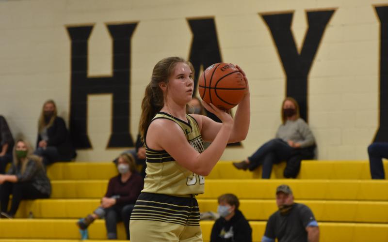 Travis Dockery • Clay County Progress Mallory Peck steps to the line for free throws following a technical called on Rosman due to procedural violations stemming from line-up errors.
