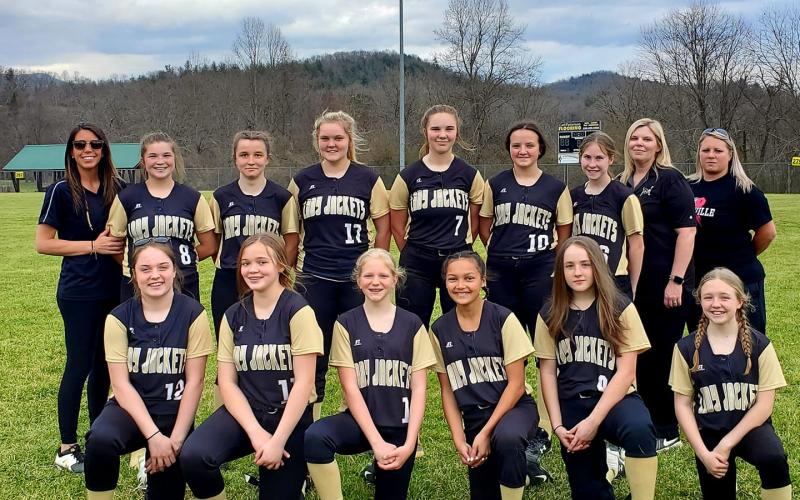 The 2020-21 HMS softball team consists of, first row, from left,  Madison Graves, Raylyn Taylor, Madalynn Murray, Kaydence Morrow, Breanna Abrams and Callie Long. Second row, head coach Emily Gerdes, Bryleigh Krieger, Jasmine Brooks, Ava Moore, Mallory Peck, Addison Sorrells, Briley Clampitt, assistant coach Marissa Peck and assistant coach Jessica Wilson.