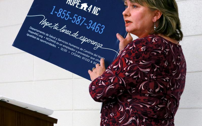 Jarod Putnam• Clay County Progress Lorrie Ross speaks on behalf of Hope4NC during the Clay County Board of Education meeting on Monday  in Hayesville.