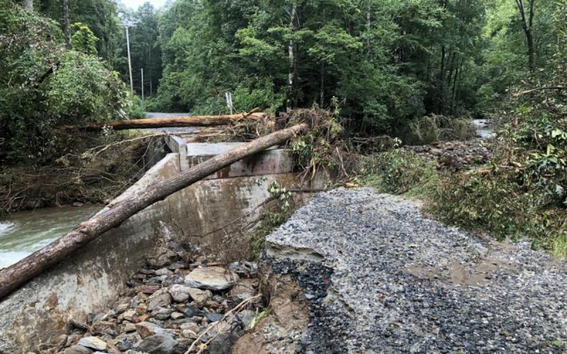 Washed out road section on FS 475 (Davidson River Road) near Daniels Ridge trail.