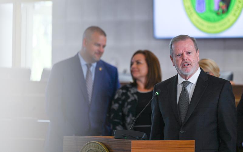 Senate Leader Phil Berger at a press conference releasing the F.A.C.T.S. Task Force report. (Photo by Maya Reagan, Carolina Journal.