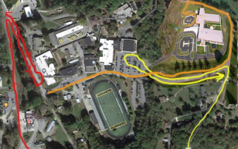 The temporary traffic pattern changes will be used while the bus parking lot is repaved.