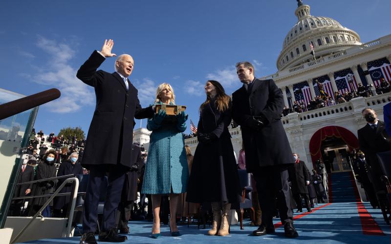 President Joe Biden being sworn into office on January 20, 2021.  (Image from whitehouse.gov)