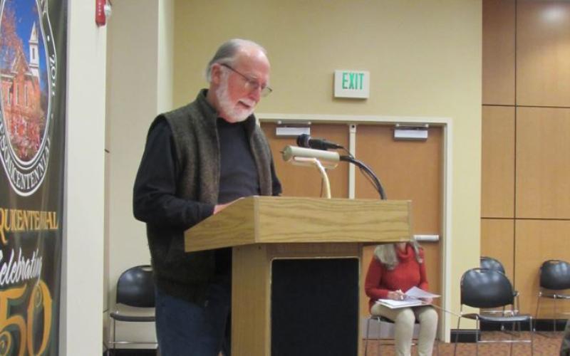Hayesville Mayor Joe Slaton addresses the board for the first time since being sworn in.