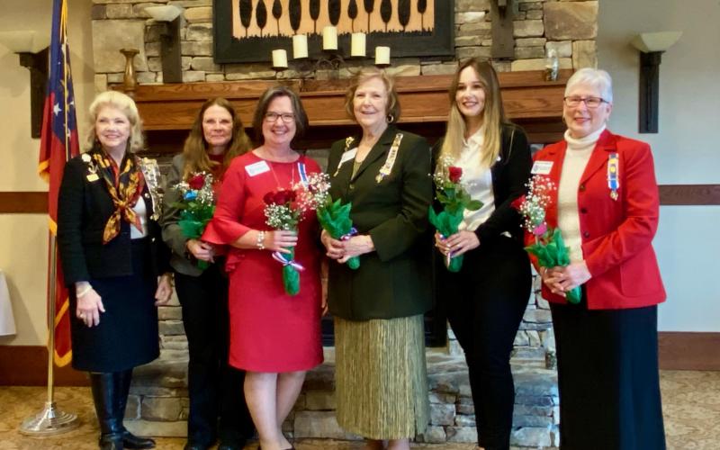 Installation of Officers, from left, are, Betty Brown Harrah, Pam Matthews, Pam Greene, Annette Hopgood, Becky London and Linda Carr.