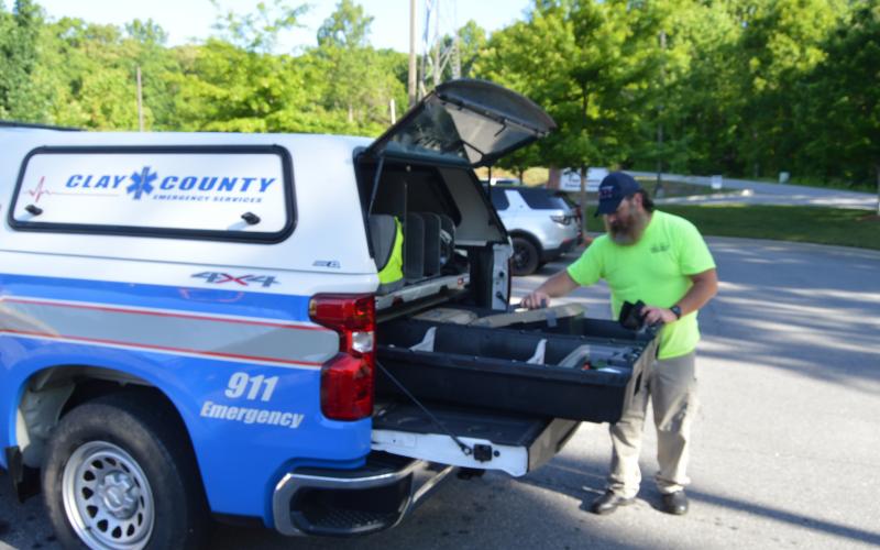 Gary Corsair • Clay County Progress Ben English loads supplies before heading out to provide care for Clay County citizens.