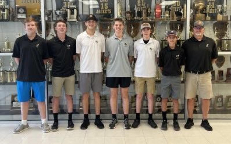 The 2022 Hayesville High School Golf team members are, from left, Josh Collins, Zac Anderson, Seth Hedden, Nathan Plemmons, Tyler Fuller, Connor Pullum and Coach Bryan Hedden.