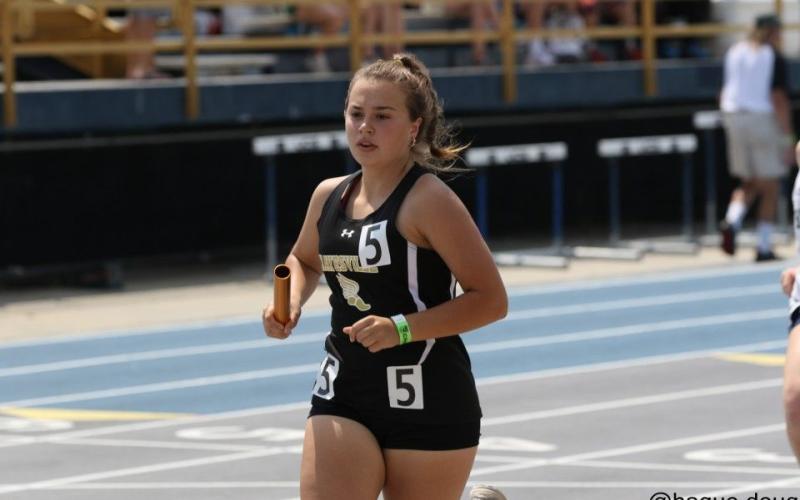@hague.doug Lila Roberts in the 4x800 relay taking eighth place in state.