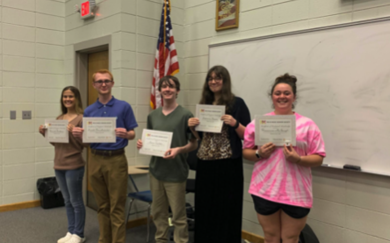 Tri-M new members are, from left, Hannah Chastain, Jacob Christiansen, Evin Fields, Jasmine Green and Breanna “Burna” McGough.