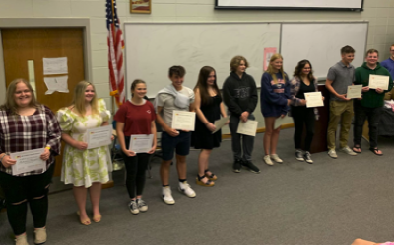 From left, Madison Bright, Lyndsey Evans,Lauren Gottlieb, Grant Hendrix, Bethany Lugo, Wesley Myers, Serina Penland, Alex Perez, Dallyn Rhea, Garrett Segars and Jacob Christiansen were inducted into the music honor society.